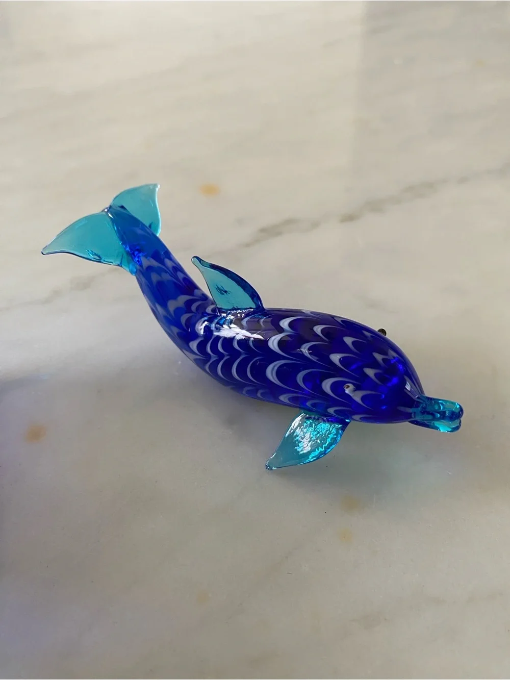 Lenox Art Glass Dolphin Figurine Set (2) Cobalt Blue Glass